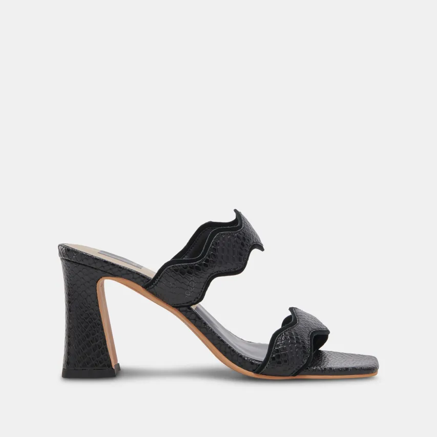 ILVA WIDE HEELS ONYX EMBOSSED LEATHER^Dolce Vita Online