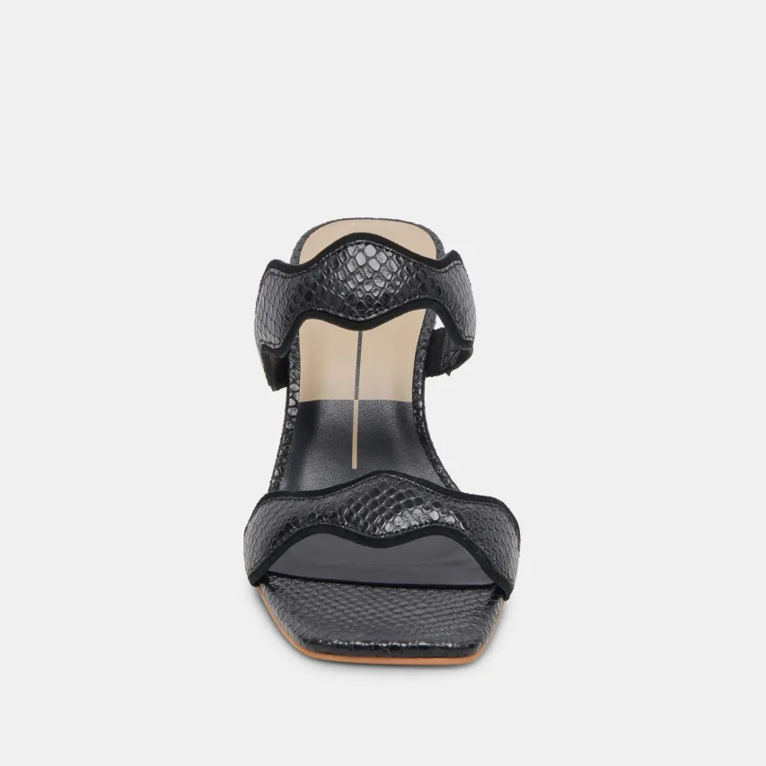 ILVA WIDE HEELS ONYX EMBOSSED LEATHER^Dolce Vita Online