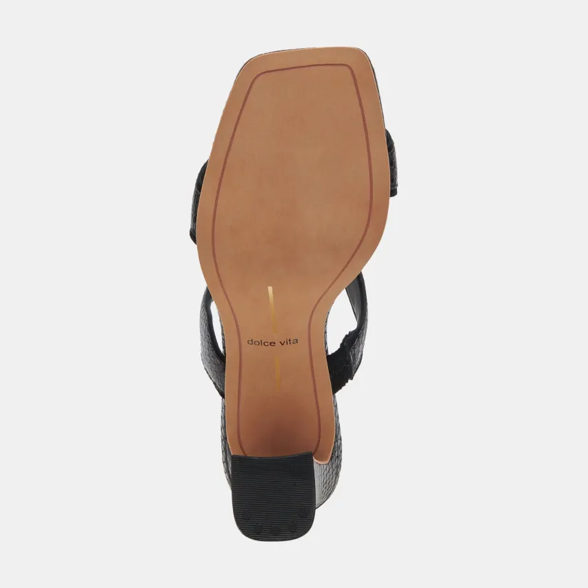 ILVA WIDE HEELS ONYX EMBOSSED LEATHER^Dolce Vita Online