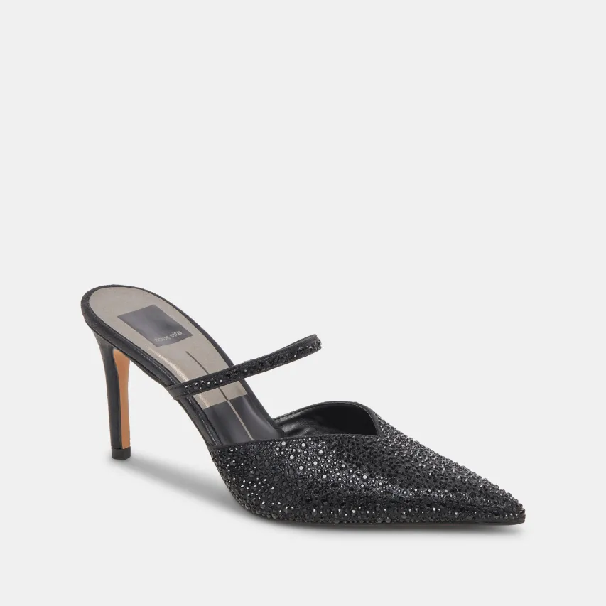 KANIKA CRYSTAL HEELS BLACK METALLIC FABRIC^Dolce Vita New