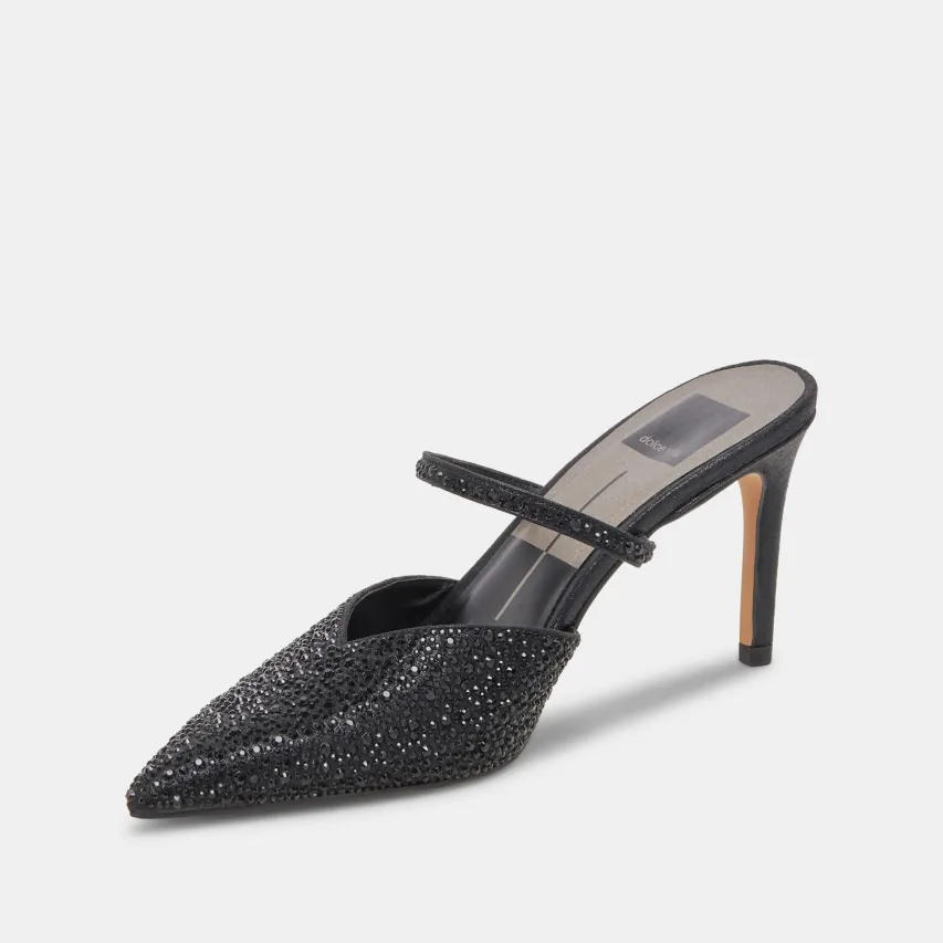 KANIKA CRYSTAL HEELS BLACK METALLIC FABRIC^Dolce Vita New
