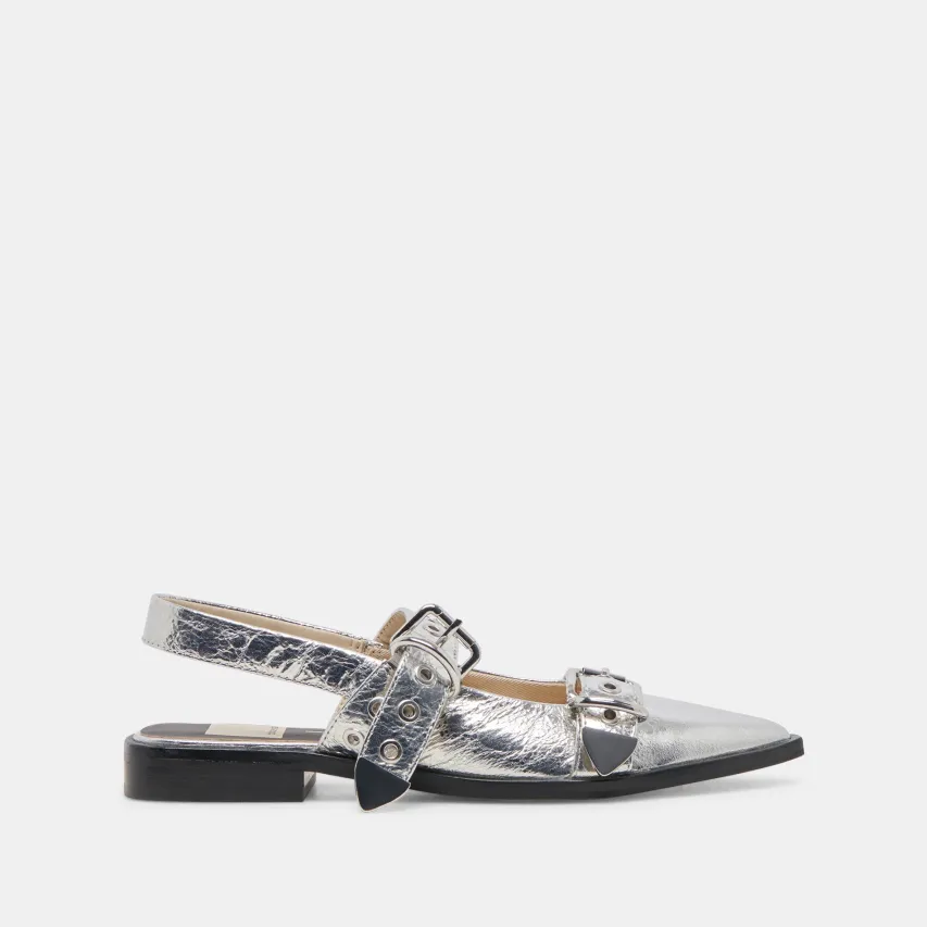 LABELL FLATS SILVER DISTRESSED LEATHER^Dolce Vita Best