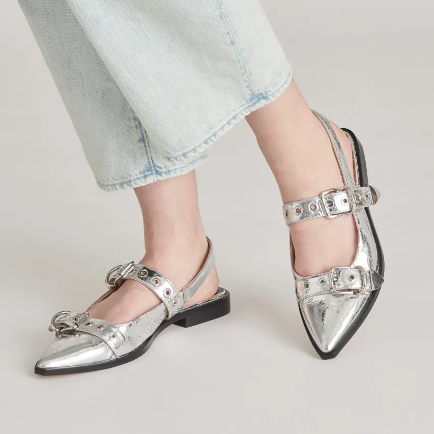 LABELL FLATS SILVER DISTRESSED LEATHER^Dolce Vita Best