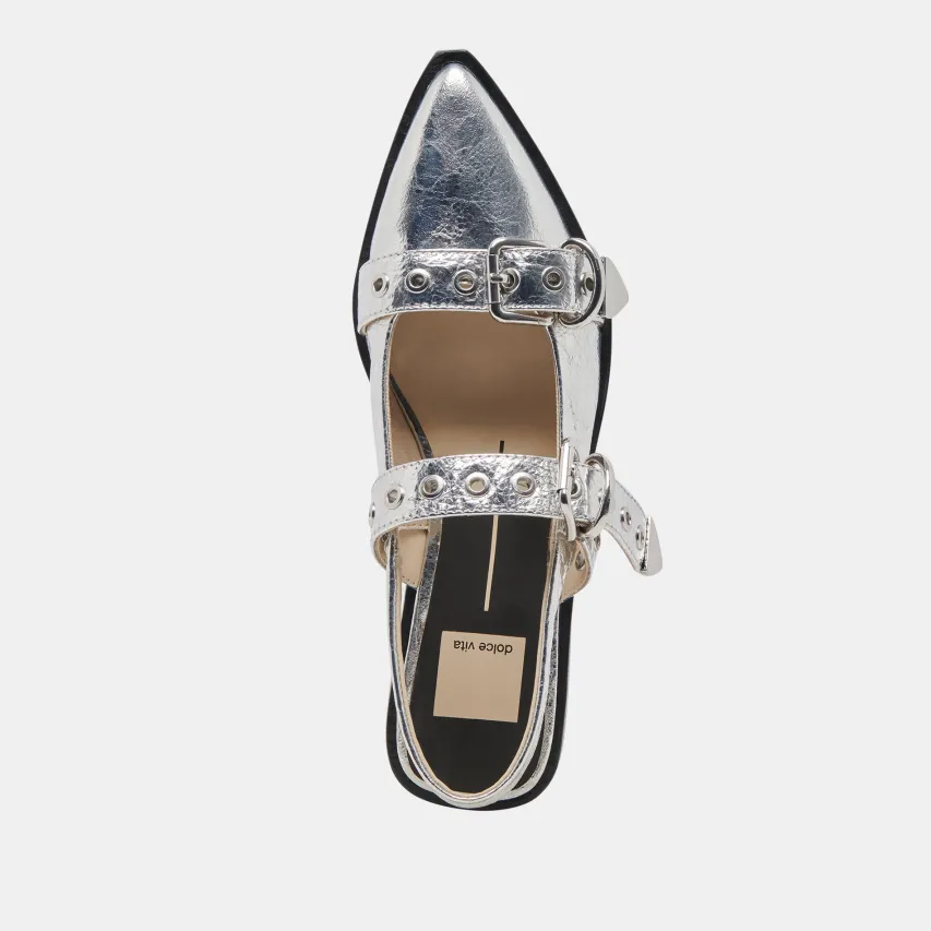 LABELL FLATS SILVER DISTRESSED LEATHER^Dolce Vita Best