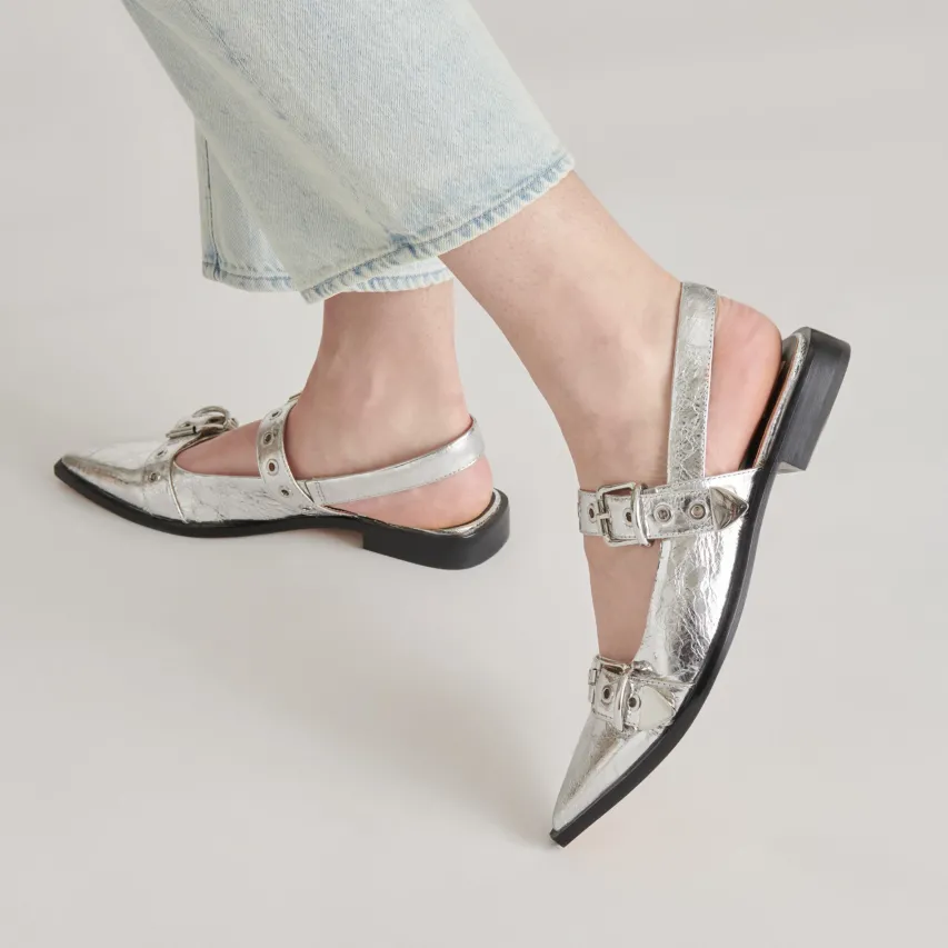 LABELL FLATS SILVER DISTRESSED LEATHER^Dolce Vita Best