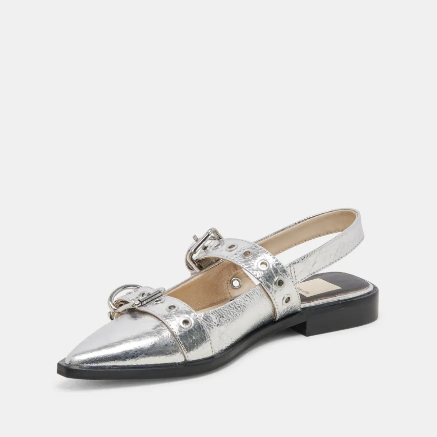 LABELL FLATS SILVER DISTRESSED LEATHER^Dolce Vita Best