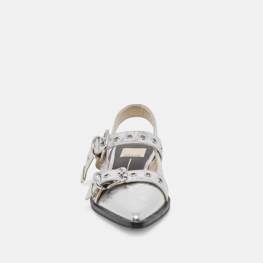 LABELL FLATS SILVER DISTRESSED LEATHER^Dolce Vita Best