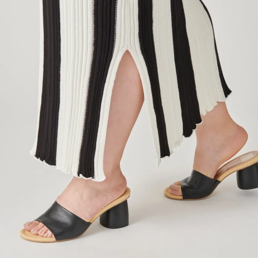 MINNY RAFFIA HEELS BLACK LEATHER^Dolce Vita Discount