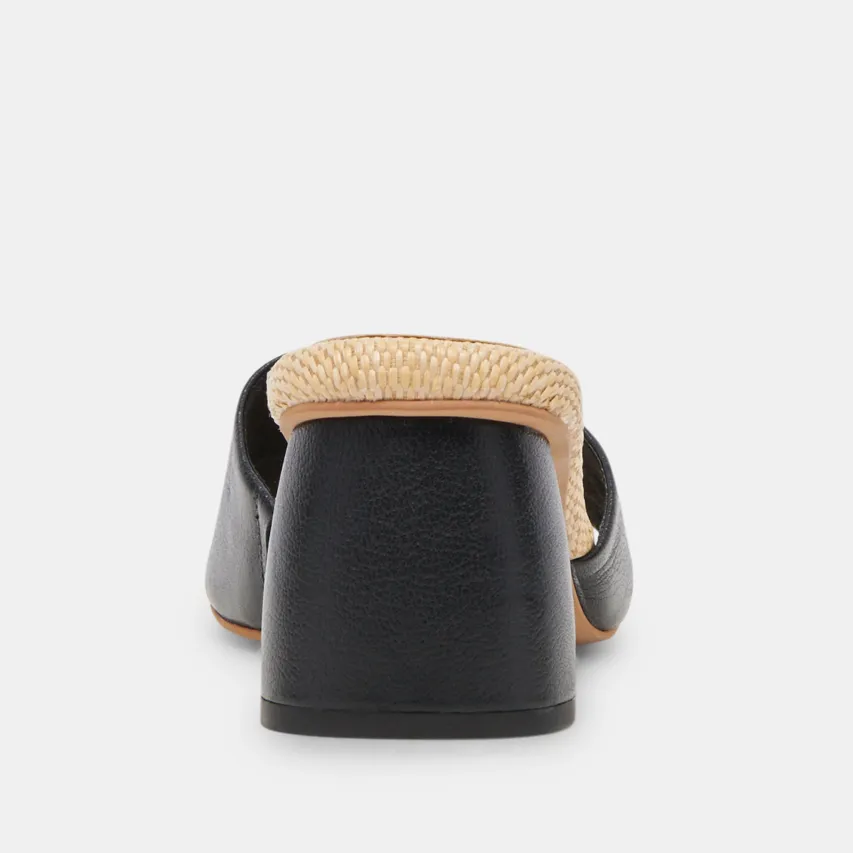 MINNY RAFFIA HEELS BLACK LEATHER^Dolce Vita Discount