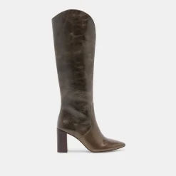 NEDI WIDE CALF BOOTS DARK OLIVE LEATHER^Dolce Vita Fashion