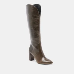 NEDI WIDE CALF BOOTS DARK OLIVE LEATHER^Dolce Vita Fashion
