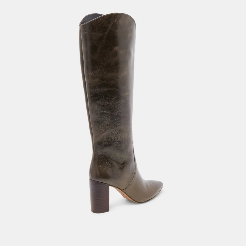 NEDI WIDE CALF BOOTS DARK OLIVE LEATHER^Dolce Vita Fashion