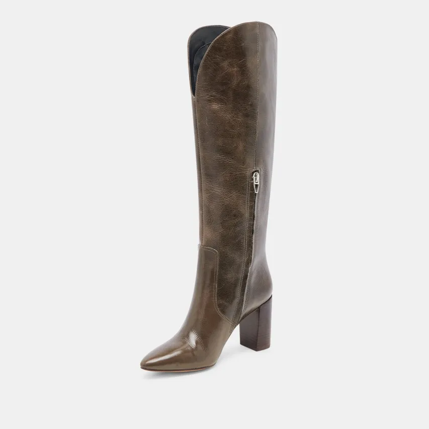 NEDI WIDE CALF BOOTS DARK OLIVE LEATHER^Dolce Vita Fashion