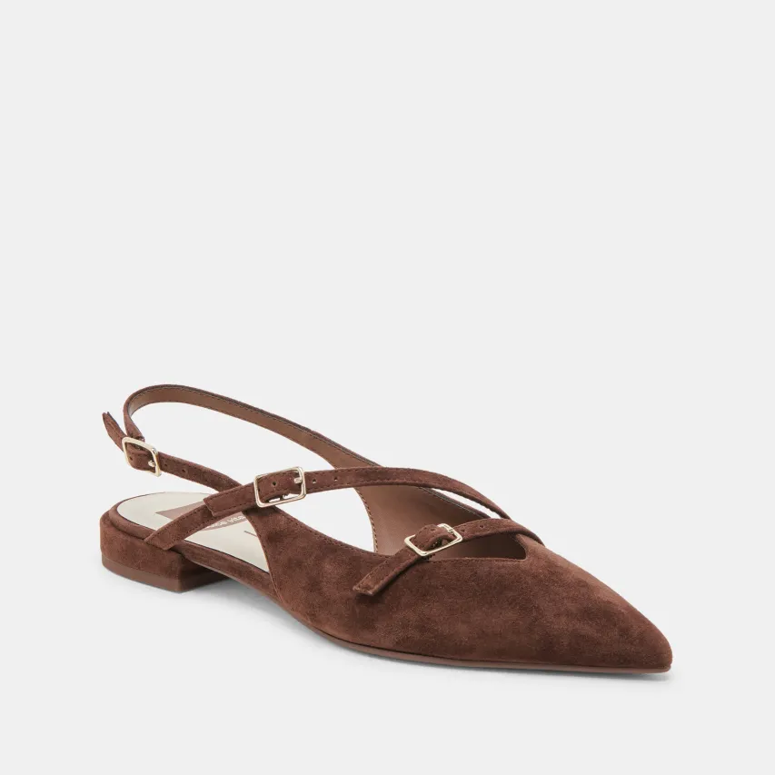 PAMLA FLATS DK BROWN SUEDE^Dolce Vita New