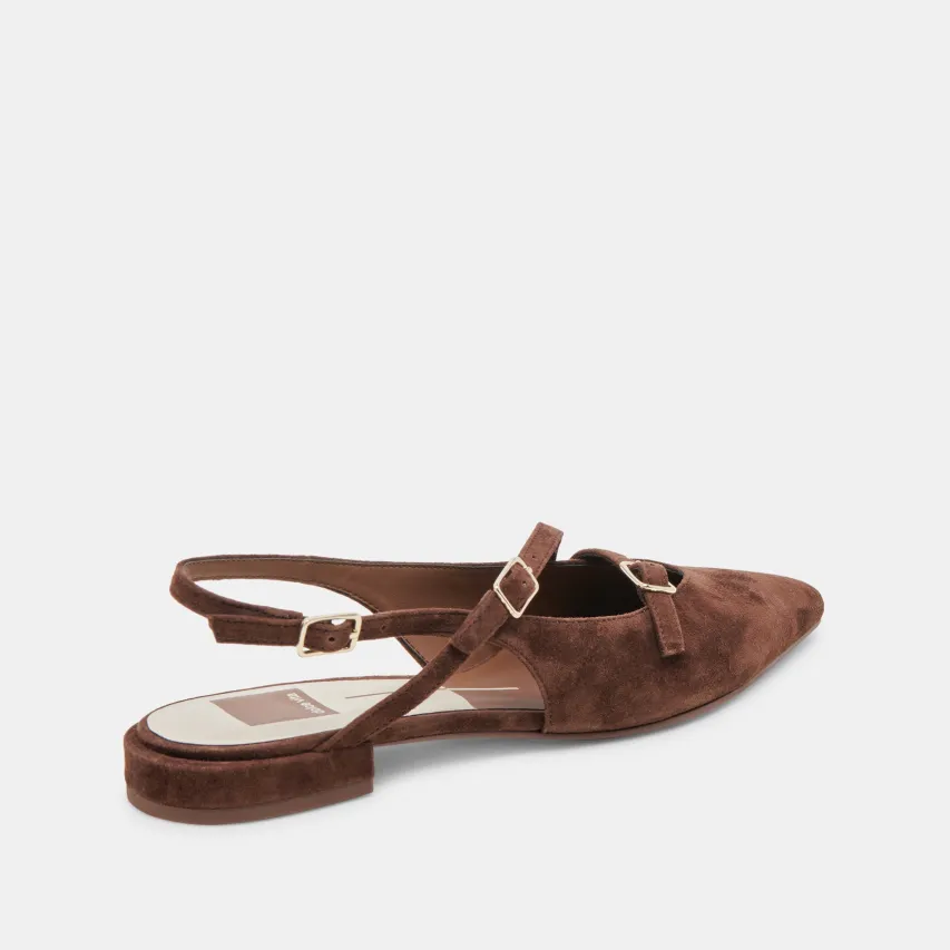 PAMLA FLATS DK BROWN SUEDE^Dolce Vita New