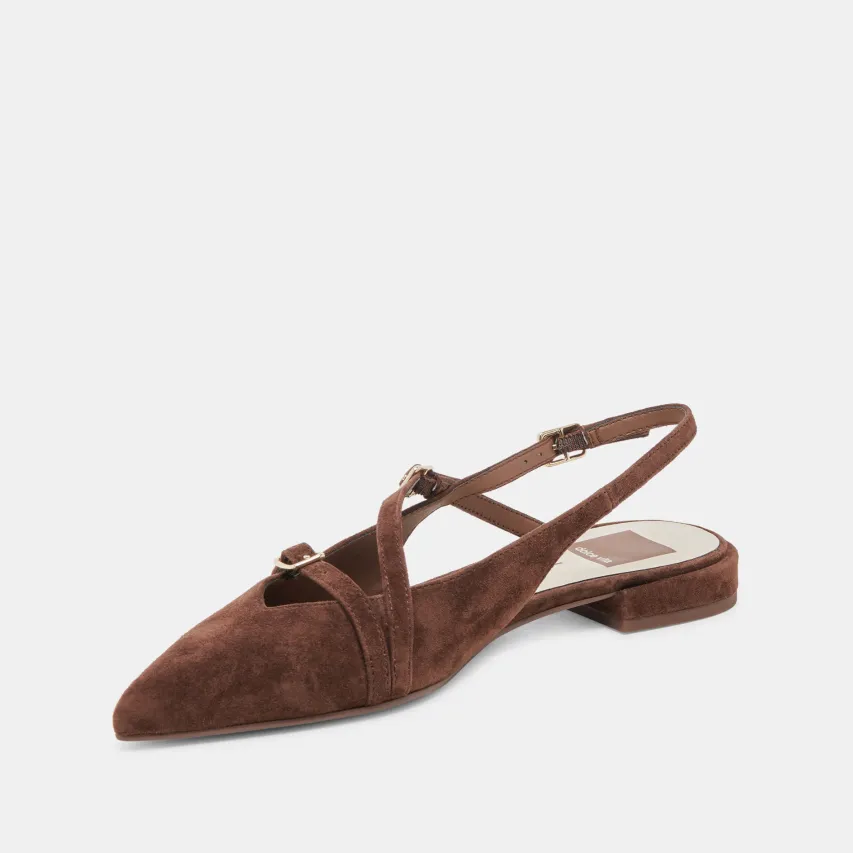 PAMLA FLATS DK BROWN SUEDE^Dolce Vita New