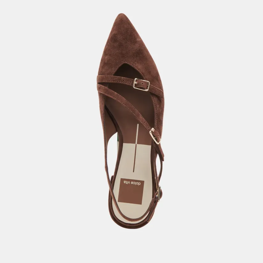 PAMLA FLATS DK BROWN SUEDE^Dolce Vita New