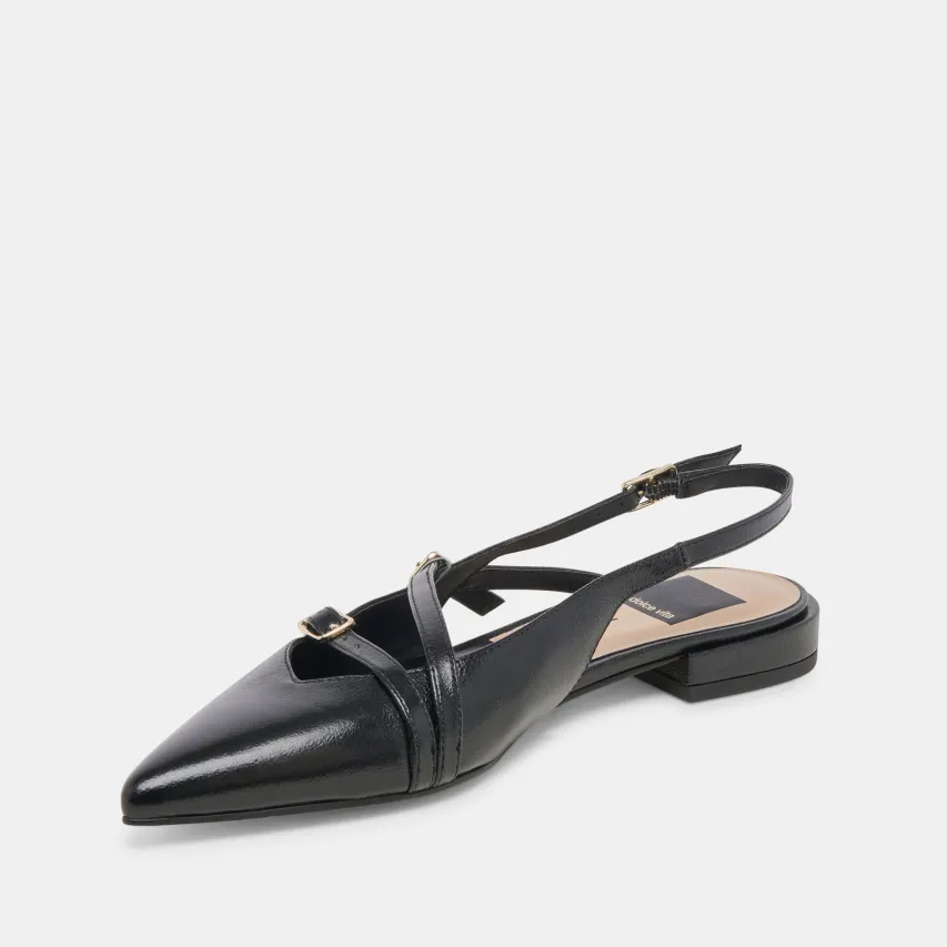 PAMLA WIDE FLATS BLACK CRINKLE PATENT^Dolce Vita Fashion