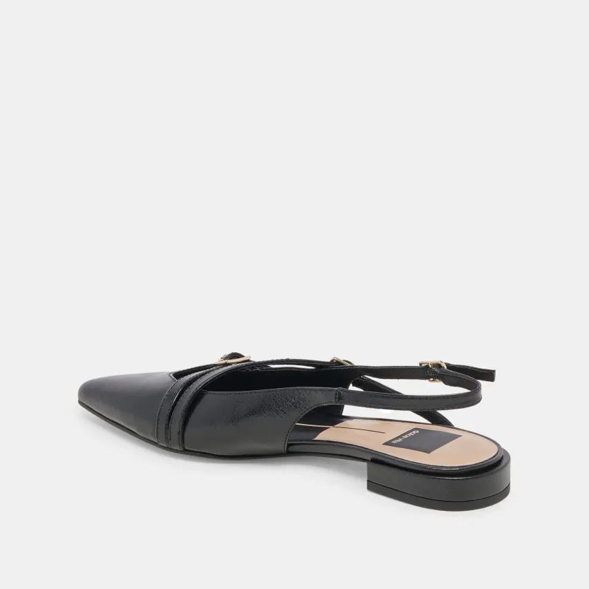 PAMLA WIDE FLATS BLACK CRINKLE PATENT^Dolce Vita Fashion