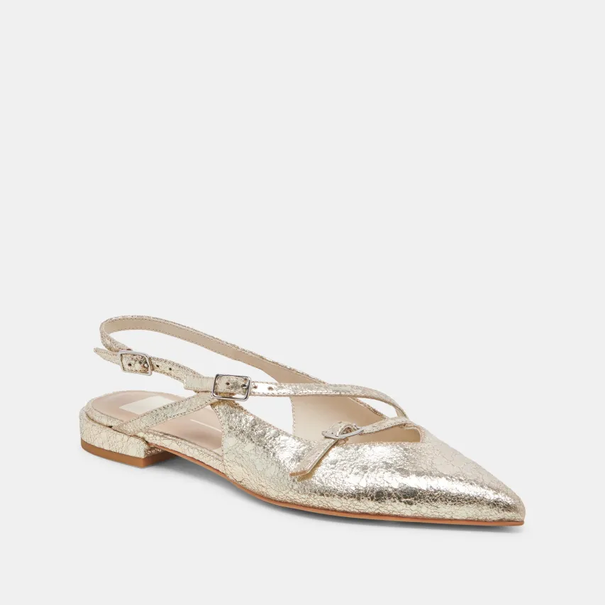 PAMLA WIDE FLATS PLATINUM DISTRESSED LEATHER^Dolce Vita New