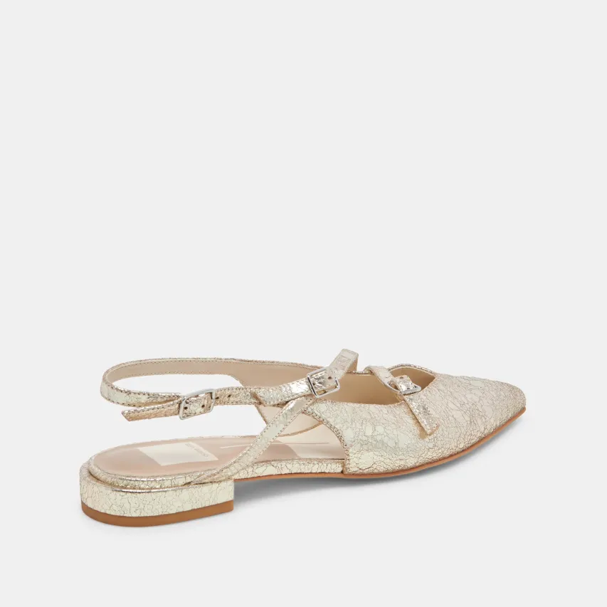 PAMLA WIDE FLATS PLATINUM DISTRESSED LEATHER^Dolce Vita New
