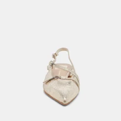 PAMLA WIDE FLATS PLATINUM DISTRESSED LEATHER^Dolce Vita New