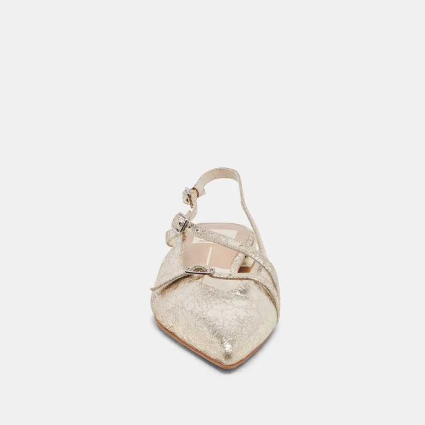 PAMLA WIDE FLATS PLATINUM DISTRESSED LEATHER^Dolce Vita New