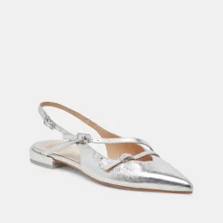PAMLA WIDE FLATS SILVER CRINKLE PATENT^Dolce Vita Online