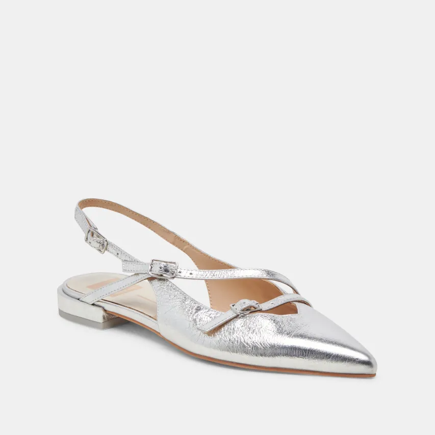 PAMLA WIDE FLATS SILVER CRINKLE PATENT^Dolce Vita Online