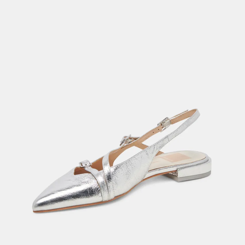PAMLA WIDE FLATS SILVER CRINKLE PATENT^Dolce Vita Online