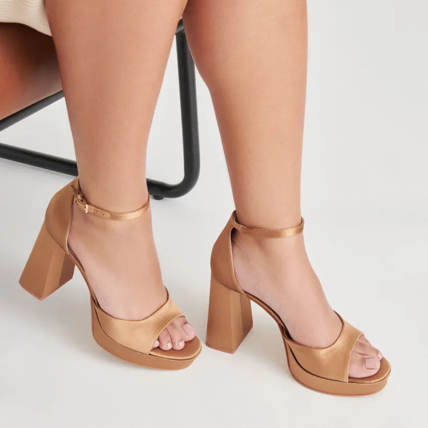 PANDRO HEELS MID BROWN SATIN^Dolce Vita Online