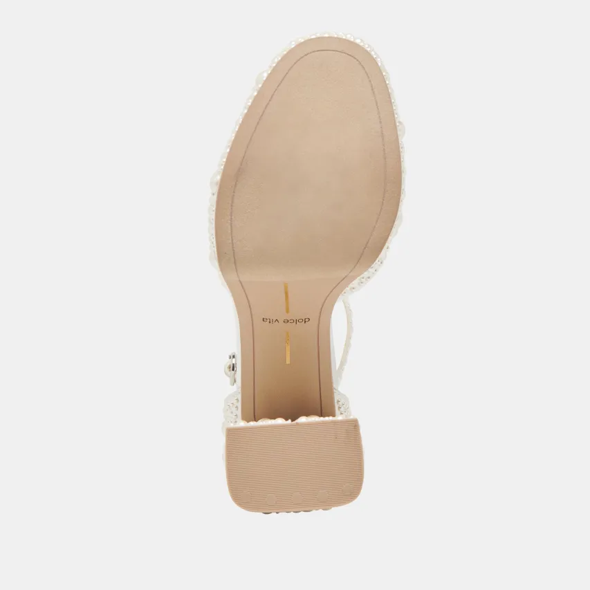 PANDRO PEARL HEELS TRUE WHITE SATIN^Dolce Vita Online