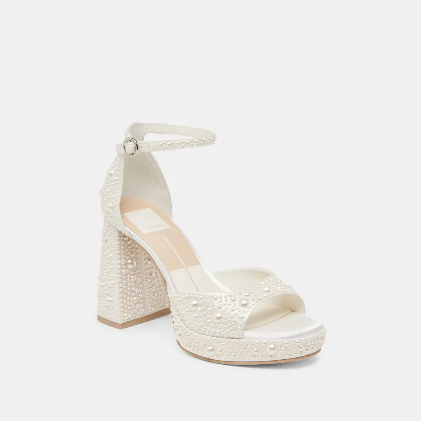 PANDRO PEARL HEELS TRUE WHITE SATIN^Dolce Vita Online