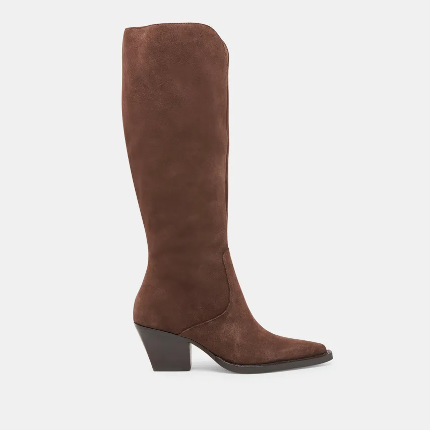 RAJ EXTRA WIDE CALF BOOTS DK BROWN SUEDE^Dolce Vita Clearance