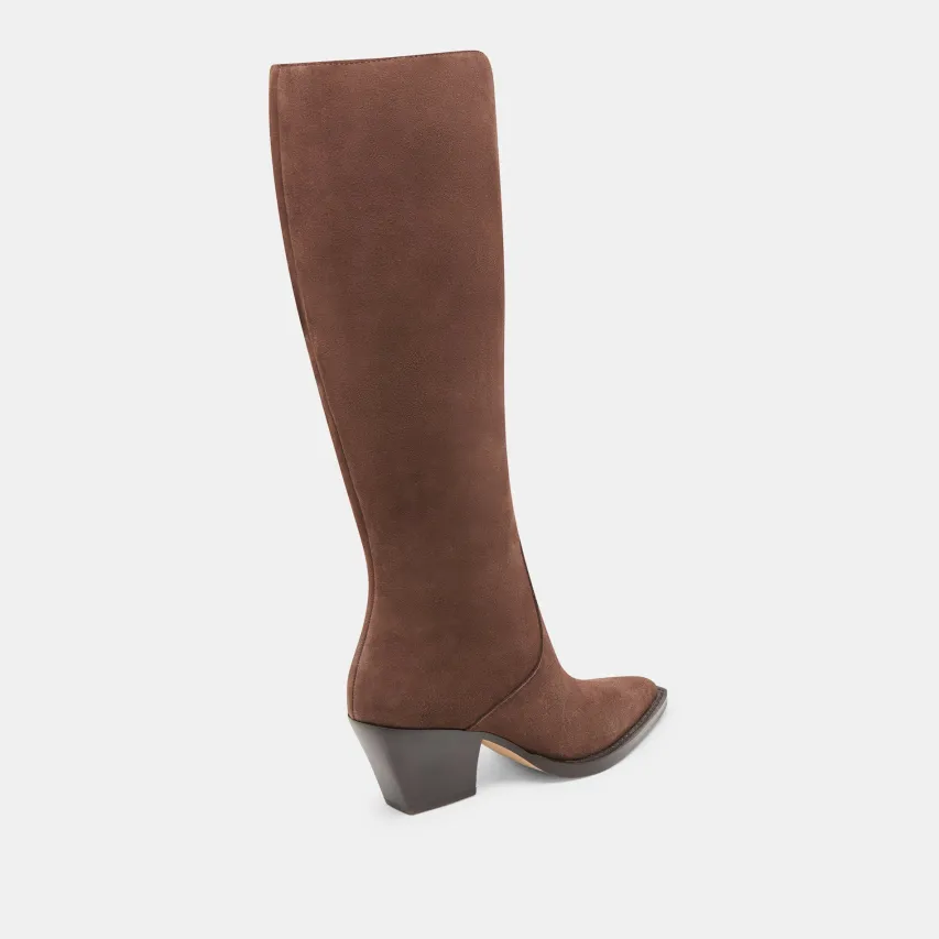 RAJ EXTRA WIDE CALF BOOTS DK BROWN SUEDE^Dolce Vita Clearance
