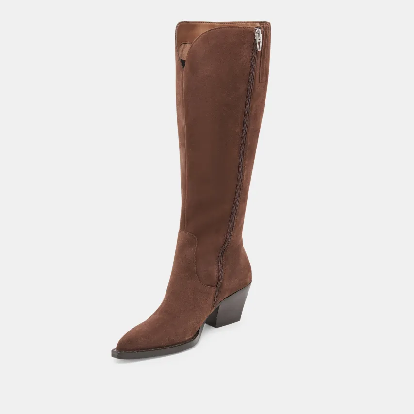 RAJ EXTRA WIDE CALF BOOTS DK BROWN SUEDE^Dolce Vita Clearance