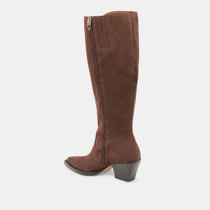 RAJ EXTRA WIDE CALF BOOTS DK BROWN SUEDE^Dolce Vita Clearance