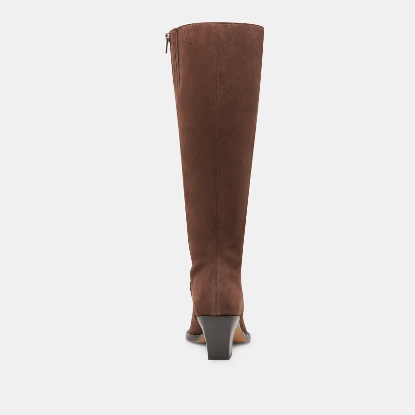 RAJ EXTRA WIDE CALF BOOTS DK BROWN SUEDE^Dolce Vita Clearance