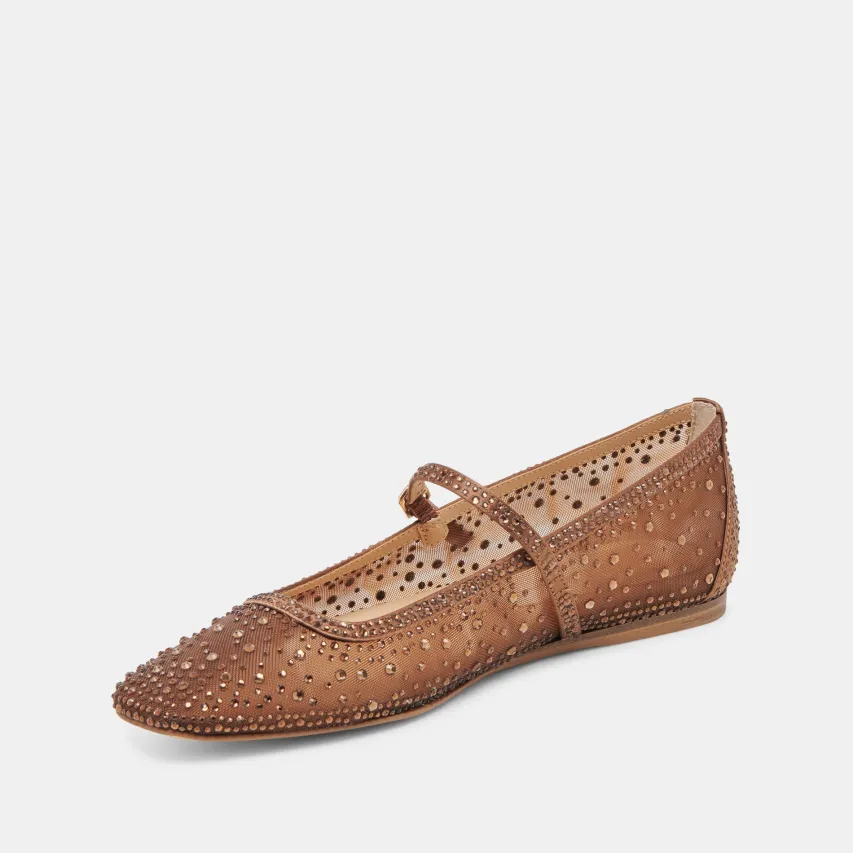 REYES CRYSTAL BALLET FLATS MID BROWN MESH^Dolce Vita Clearance
