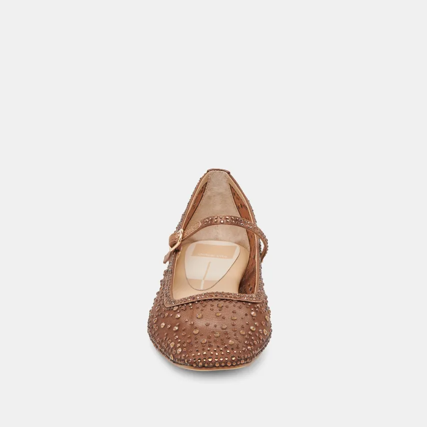 REYES CRYSTAL BALLET FLATS MID BROWN MESH^Dolce Vita Clearance