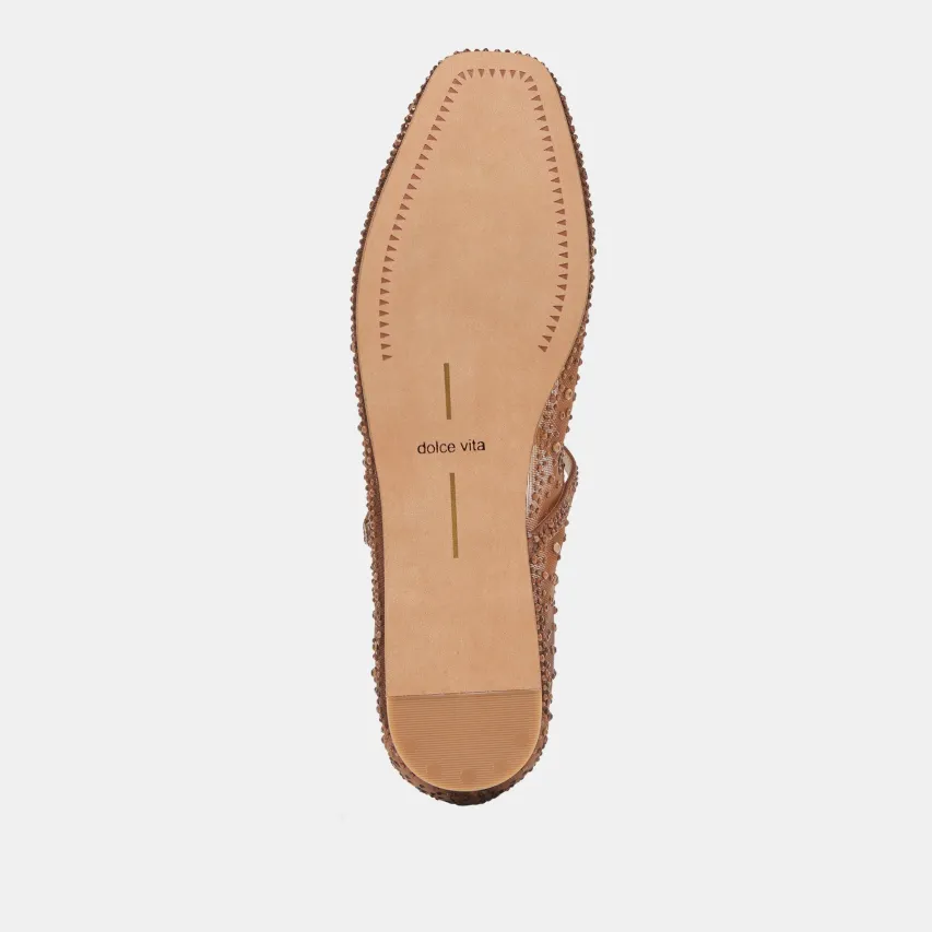 REYES CRYSTAL BALLET FLATS MID BROWN MESH^Dolce Vita Clearance