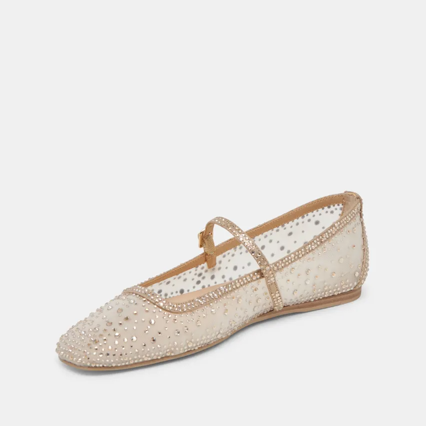 REYES CRYSTAL BALLET FLATS GOLD MESH^Dolce Vita Clearance