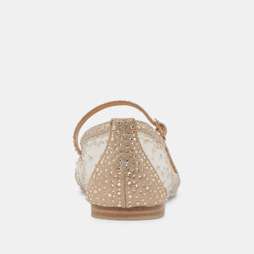 REYES CRYSTAL BALLET FLATS GOLD MESH^Dolce Vita Clearance