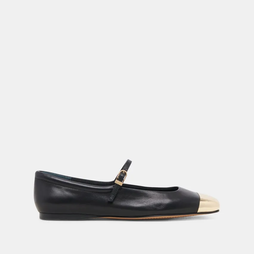 REYES TOE CAP BALLET FLATS BLACK LEATHER^Dolce Vita Clearance
