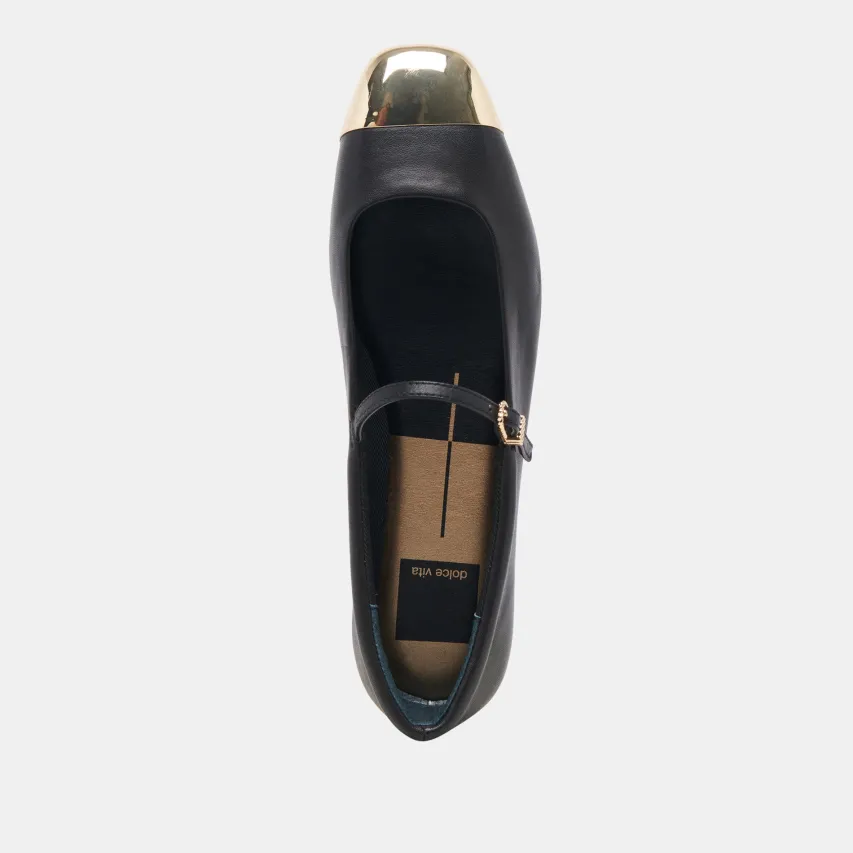 REYES TOE CAP BALLET FLATS BLACK LEATHER^Dolce Vita Clearance