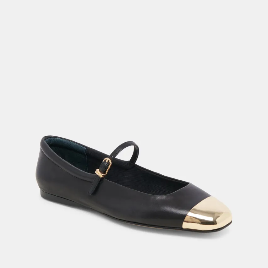 REYES TOE CAP BALLET FLATS BLACK LEATHER^Dolce Vita Clearance