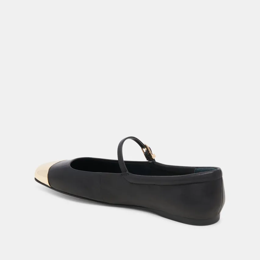 REYES TOE CAP BALLET FLATS BLACK LEATHER^Dolce Vita Clearance