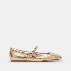 REYES WIDE BALLET FLATS GOLD DISTRESSED LEATHER^Dolce Vita New