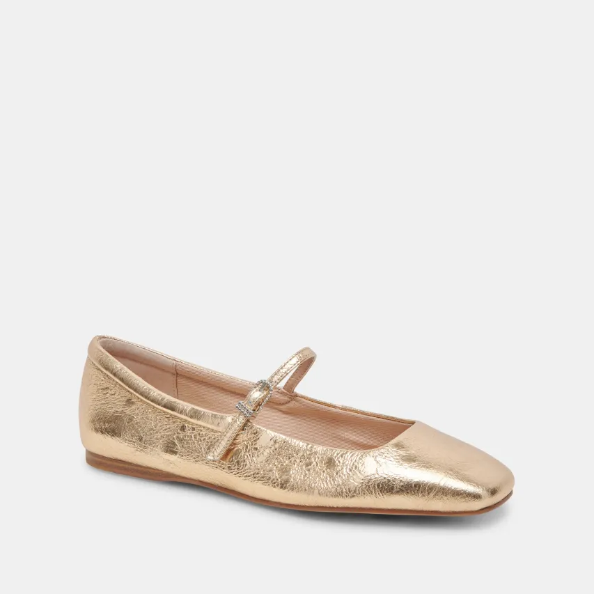 REYES WIDE BALLET FLATS GOLD DISTRESSED LEATHER^Dolce Vita New