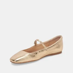 REYES WIDE BALLET FLATS GOLD DISTRESSED LEATHER^Dolce Vita New